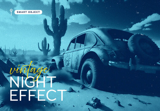 Cinematic Night Vintage Blue Tone Photo Effect Template