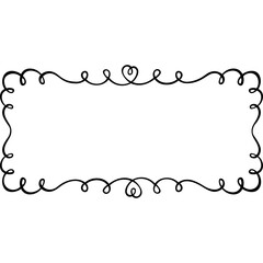 Ornate Vintage Rectangular Frame with Curly Swirls and Heart Accents Black Outline on Transparent Background Elegant Decorative Border