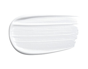 White Creamy Texture Stroke on White Background Cosmetic Product.