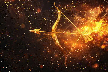 Fototapeta premium Sagittarius zodiac sign symbol, abstract vivid composition consists of fictional unreal fantastic vision on background