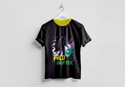 Neon Engraving Style Adventurer Tshirt Design