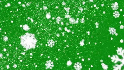 Animated snowflakes falling on a green screen. Winter and Christmas holiday background for chroma key compositing - Powered by Adobe