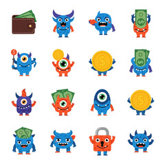 set of funny cartoon monsters