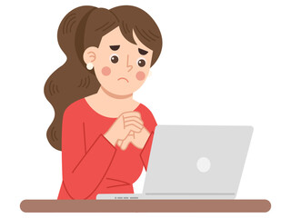 Illustration of Worried Woman Looking at Laptop Computer
