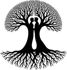 Fototapeta premium Love Tree Silhouette Vector