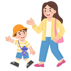 Illustration of Mother Walking Child to School