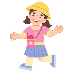 Illustration of Happy Girl with Bucket Hat