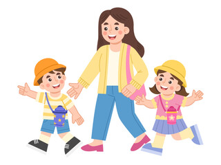 Illustration of a Child and Mother Walking