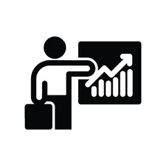 Business Trainer with bar chart solid icon vector design good for web or mobile app