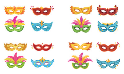Fototapeta premium Colorful carnival mask illustration set for masquerade party and festival celebration design 