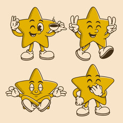 Cute Retro Cartoon Star Mascot with Playful Expressions