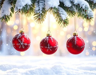 christmas balls on snow
