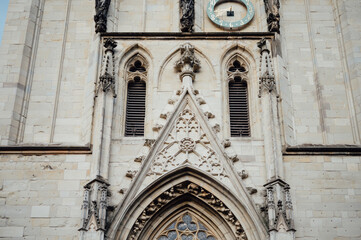 othic Architecture and Clock Detail Above Portal