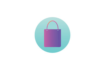 Minimalist round shopping bag with neon handles gradient design icon for commerce and retail