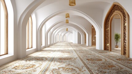 Obraz premium A spacious prayer hall with arched doorways and intricate details.