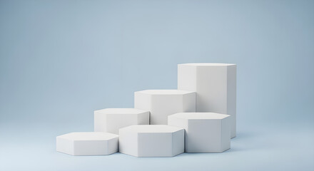 Modern Geometric Podiums in Soft Blue Minimalist Studio Light
