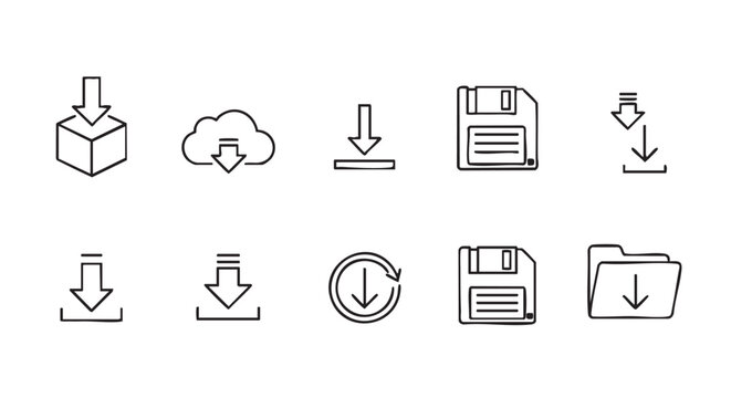 Collection of download icons representing different download types and sources
