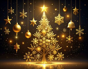 golden christmas tree with stars