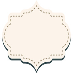 Decorative Cream Colored Label Shape With Stitched Border and Shadow Against Transparent Background