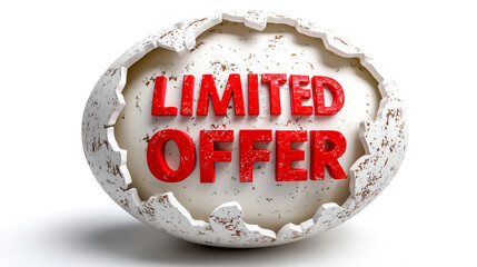 Limited offer broken egg shell red bold typography cracked texture Enthusiastic message with cracked egg shell and bold red typography for sale promotion and urgency driven marketing concept