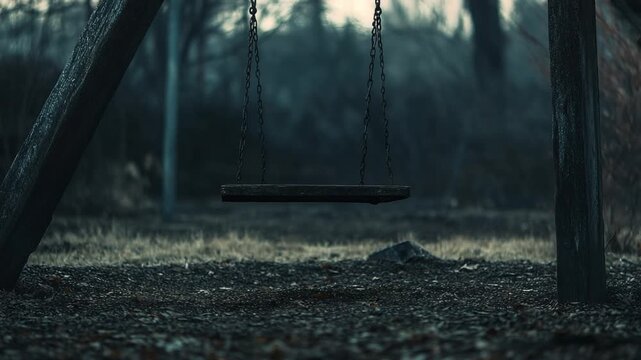 Abandoned Swing Set in a Dark Forest.