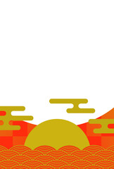 年賀状のフレーム素材　和風デコレーション　初日の出（1）　タテ