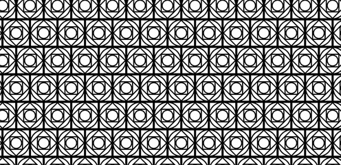 Geometric cirlcle and square black and white seamless pattern