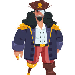 Pixel Art Pirate Character With Eye Patch And Peg Leg Wearing A Tricorne Hat With Skull Emblem In 8 Bit Retro Video Game Style