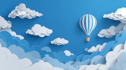 Obraz premium White clouds and hot air balloon in blue sky background