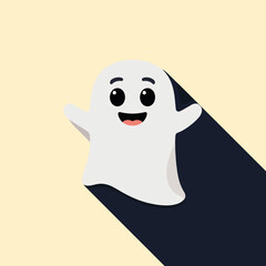 Ghostly Greeting: A charming ghost with a cheerful grin and outstretched arms, casting a long shadow, perfect for Halloween themes and spooky concepts.