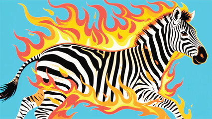 Zebra Animal With Fire Heat Illustrator Artwork Banner Background Design Template 