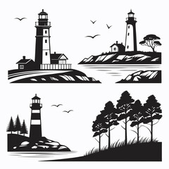 Vector art of lighthouse set