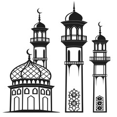 Vector art of mosque towers on