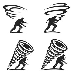 Vector art of people running from tornado