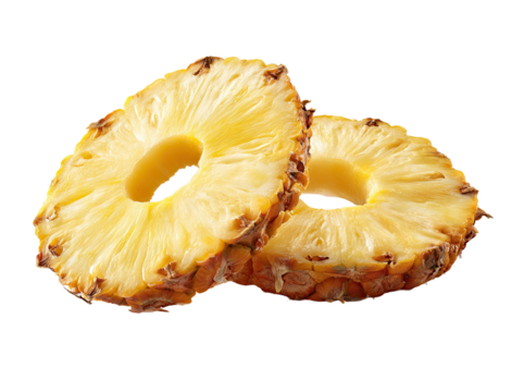 Two pineapple rings, sliced, overlapping