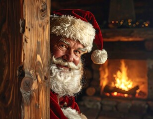 santa claus in front of fireplace