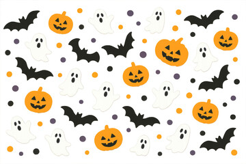 Fototapeta premium Halloween seamless pattern with ghosts, bats, pumpkins