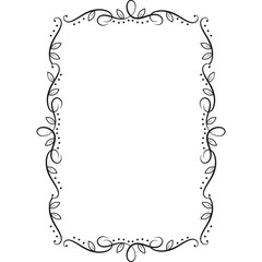 Elegant Black Vintage Floral Border Rectangle Frame With Delicate Swirls And Leaf Motifs On A Transparent Background Perfect For Decorative Use