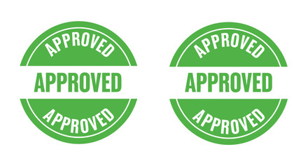 Two green approved stamps or seals displayed on a white background