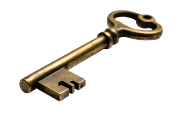 Antique brass key isolated on transparent background