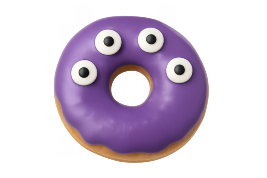Purple monster donut with googly eyeballs for halloween