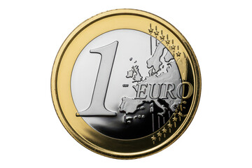 One euro coin isolated on transparent background