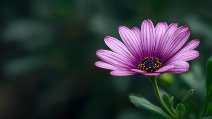 Obraz premium Solitary vibrant purple daisy blooms against a dark, soft background