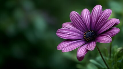 Obraz premium Vibrant purple daisy blossom displays detailed petals against a dark, blurred natural background