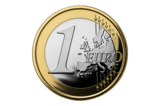 One euro coin isolated on transparent background