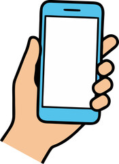 Cartoon Hand Holding Smartphone Vector Illustration – Blue Phone, Minimal Style, Clean Isolated Icon
