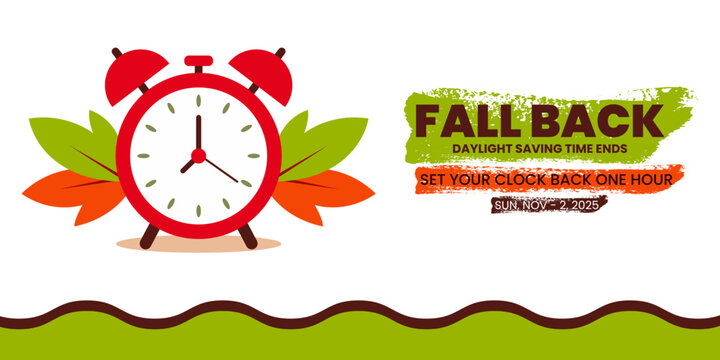 Creative fall back concept design banner vector for daylight saving time reminder