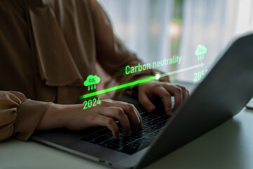 Carbon neutrality timeline illustrates carbon, neutrality, and reduction targets from 2024 to 2050...