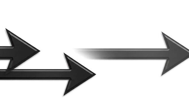 A black, glossy arrow pointing to the right on a clean, white background, conveying direction and movement