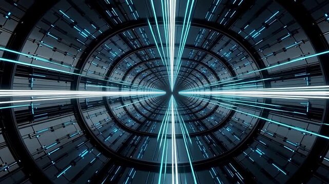 Futuristic tunnel with glowing blue light streaks, perfect for a modern tech background or a dynamic sci-fi visual, ideal for technology brand videos